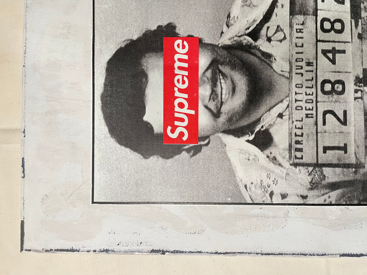 original mixed-media art, SUPREME Pablo Escobar mugshot c.2000 | Happiest Kid Finds art restoration vintage poster art gallery