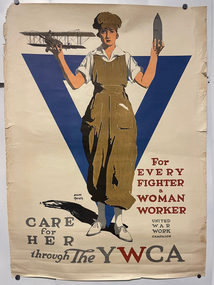 For Every Fighter a Woman Worker, antique lithographic WW1 poster by Adolph Triedler, 1919
