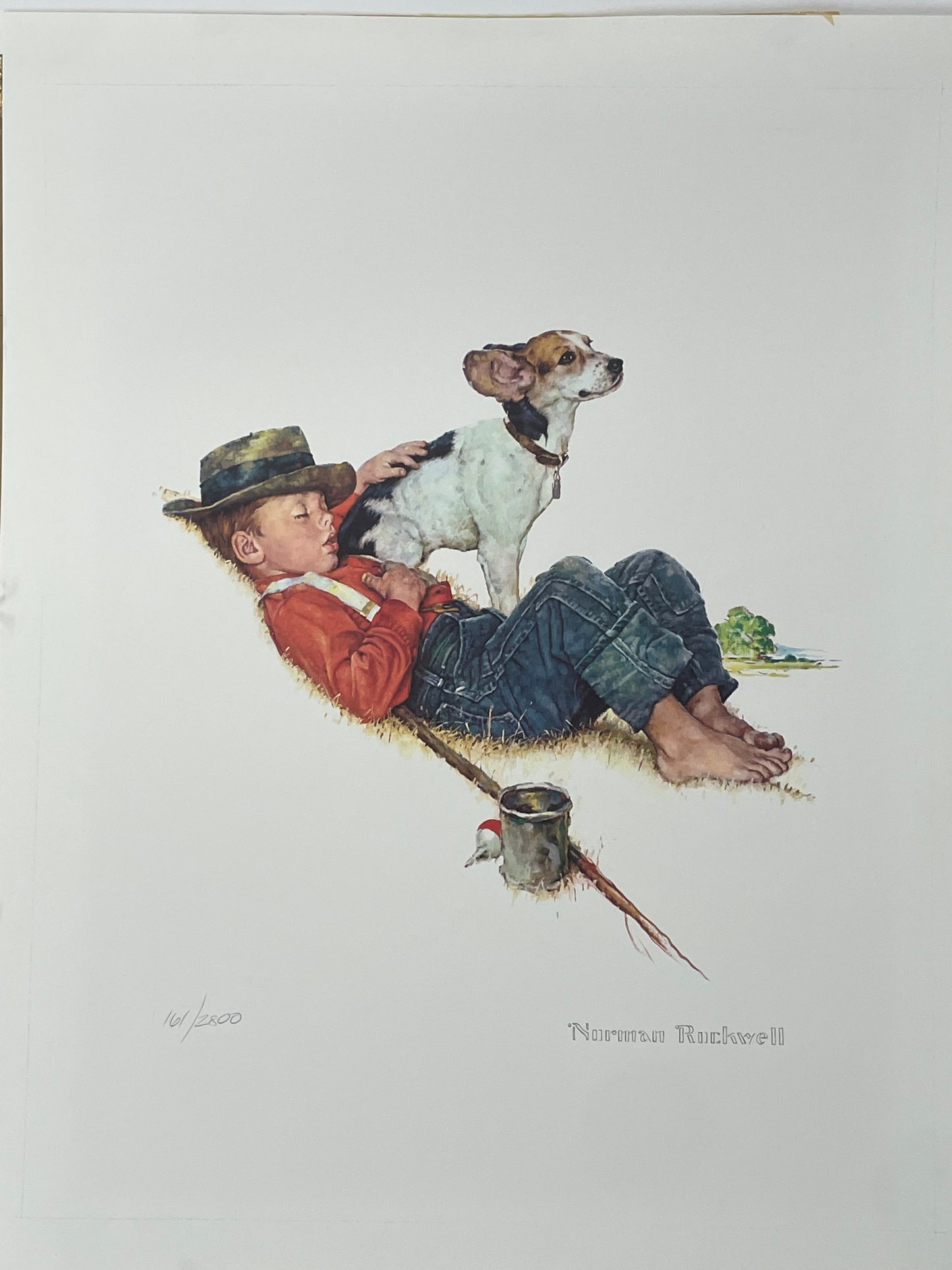 (#161 / 2800) Boy and Dog Go Fishing, vintage limited edition lithograph, 1956
