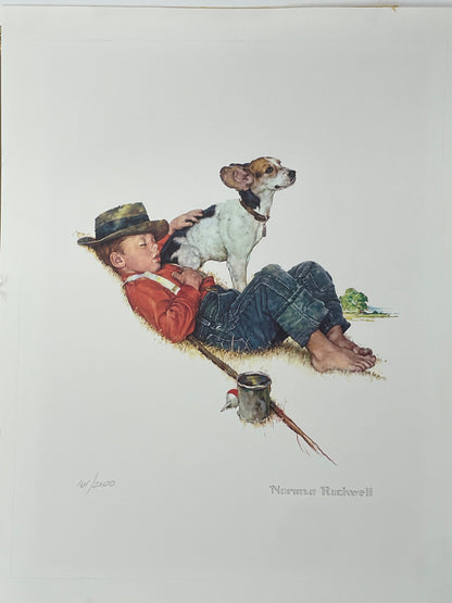 (#161 / 2800) Boy and Dog Go Fishing, vintage limited edition lithograph, 1956