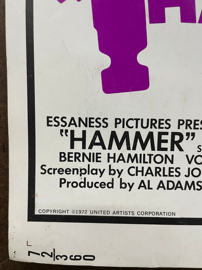 Hammer, vintage US insert blaxploitation film poster, 1972