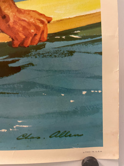 Hawaii, vintage surfing travel poster, c.1958