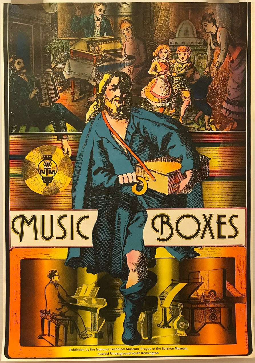 Music Boxes, Czech Museum / Art Exhibition, vintage poster, 1979 - HAPPIEST KID FINDS - Museum-quality antique and vintage posters, original art, preservation and restoration