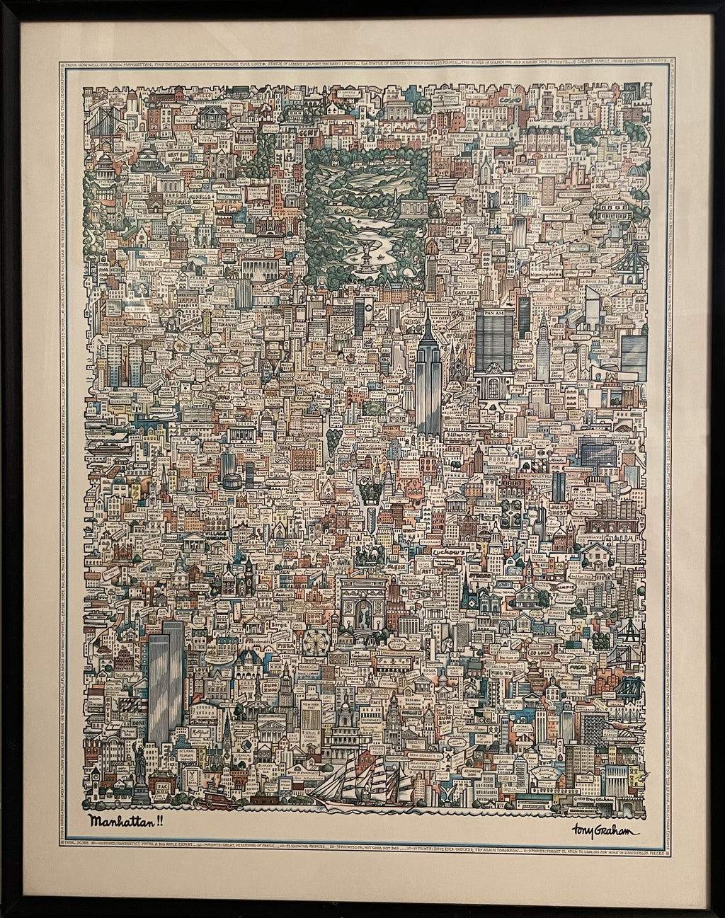 Manhattan, vintage illustration by Tony Graham, 1978 - HAPPIEST KID FINDS - Museum-quality antique and vintage posters, original art, preservation and restoration