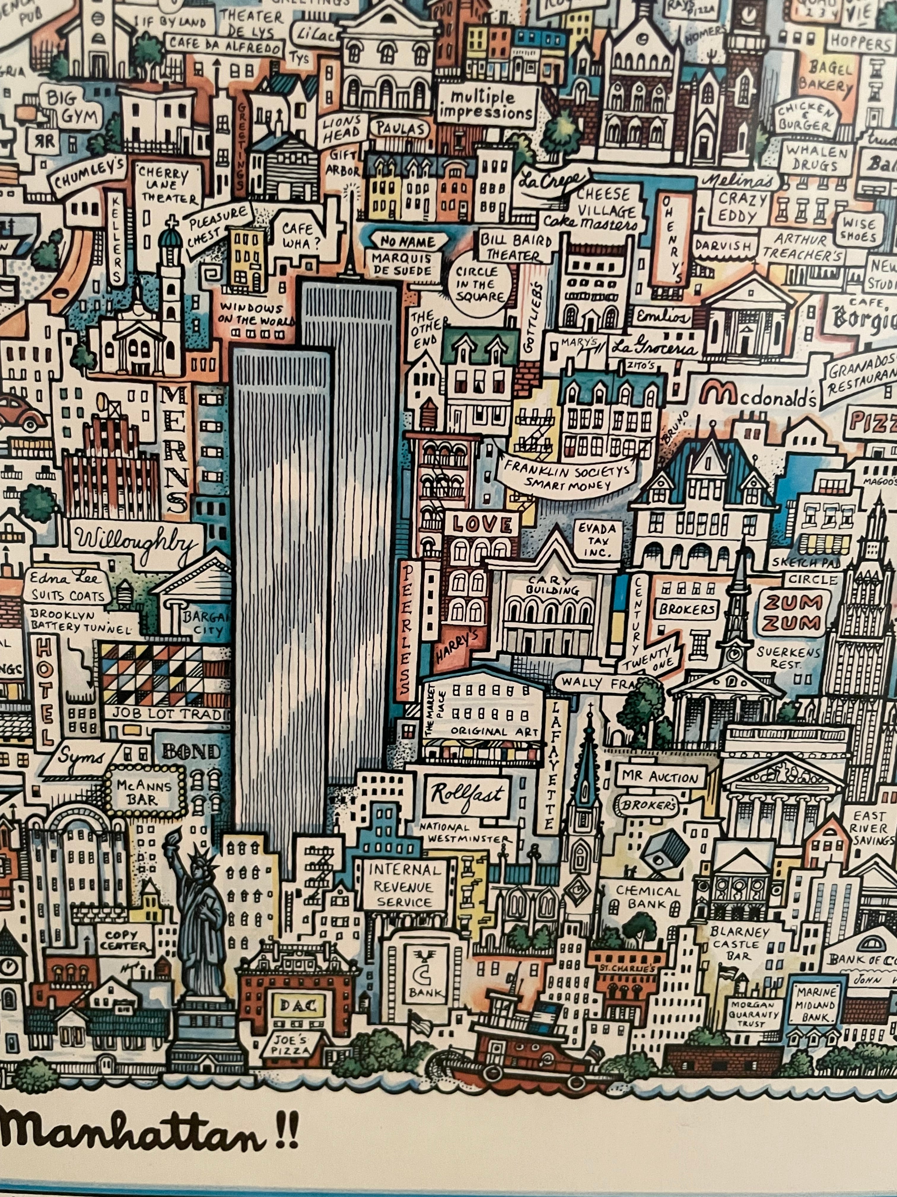 Manhattan, vintage illustration by Tony Graham, 1978 - HAPPIEST KID FINDS - Museum-quality antique and vintage posters, original art, preservation and restoration
