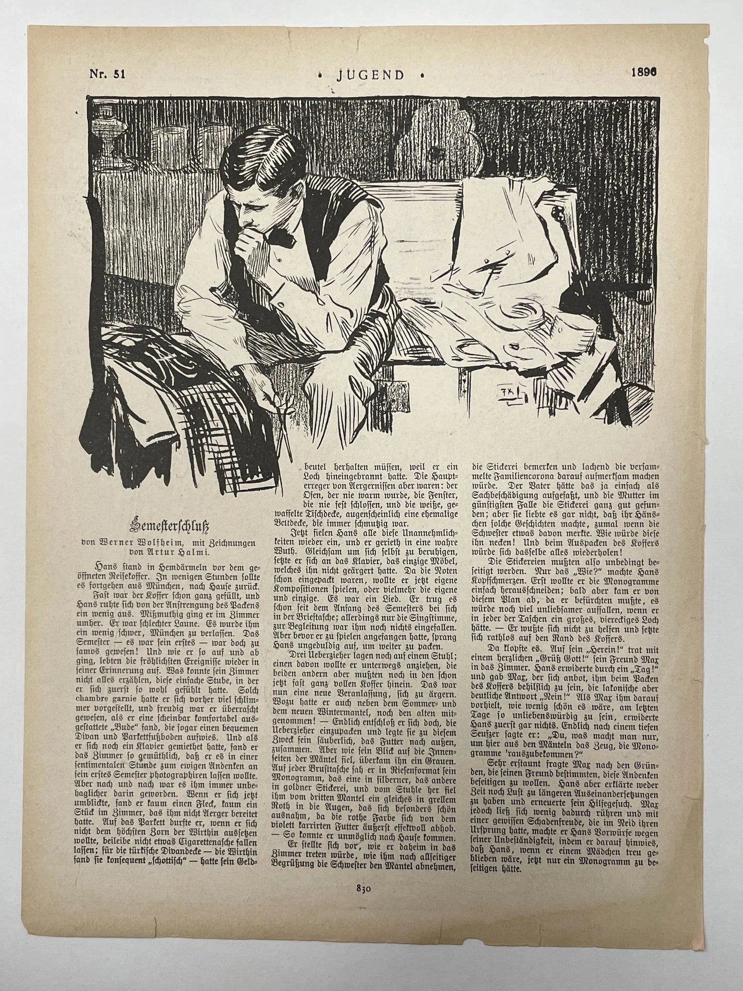 Nr.51  JUGEND, antique page from publication, December 19, 1896