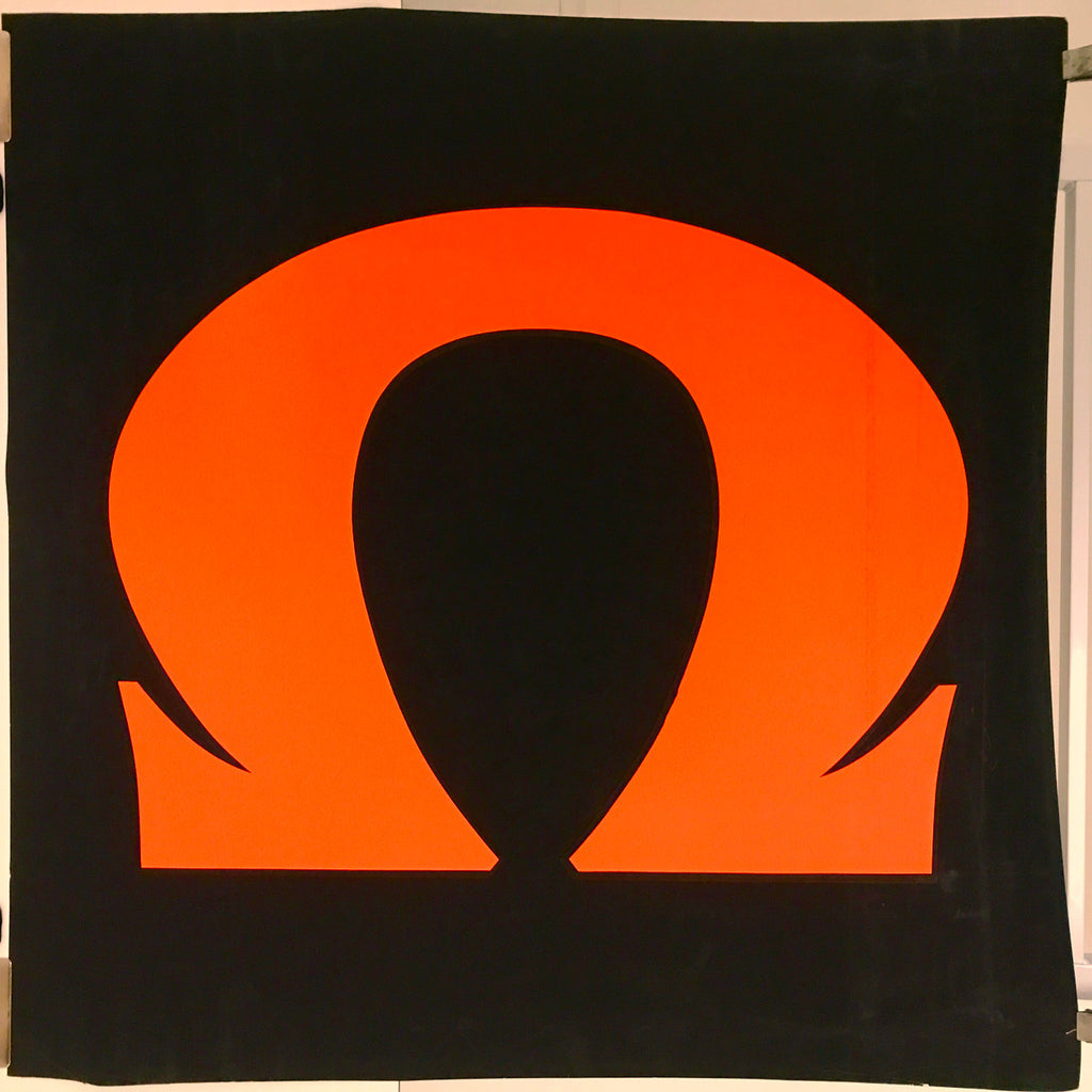 Omega symbol, Greek alphabet vintage silk screen typographic black light poster, c. 1970 - HAPPIEST KID FINDS - Museum-quality antique and vintage posters, original art, preservation and restoration