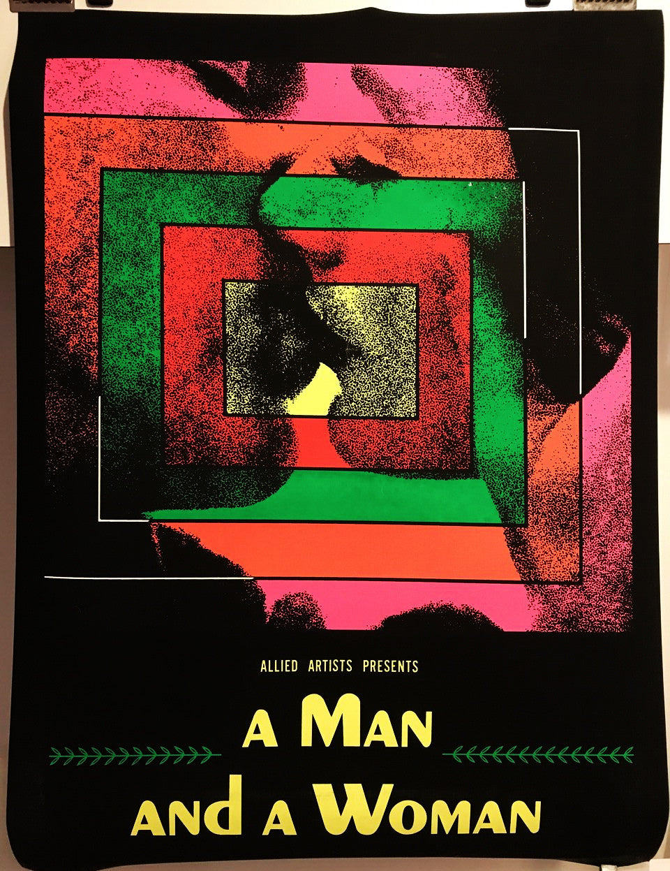 A Man and a Woman, Allied Artists Presents, silk screen black light film poster, 1968 - HAPPIEST KID FINDS - Museum-quality antique and vintage posters, original art, preservation and restoration
