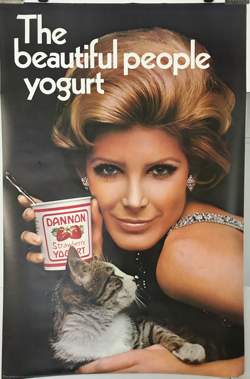 The Beautiful People Yogurt - Dannon Yogurt, dress by Michael Dayan for Tapemeasure, vintage poster, c.1970 - HAPPIEST KID FINDS - Museum-quality antique and vintage posters, original art, preservation and restoration