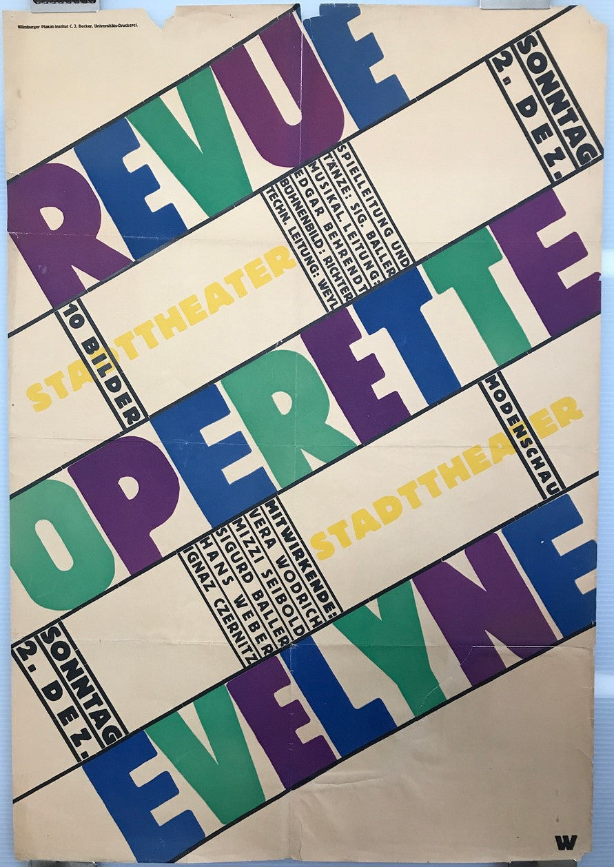Revue Operette Evelyne, vintage poster for Stadt Theater Production, 1960s - HAPPIEST KID FINDS - Museum-quality antique and vintage posters, original art, preservation and restoration