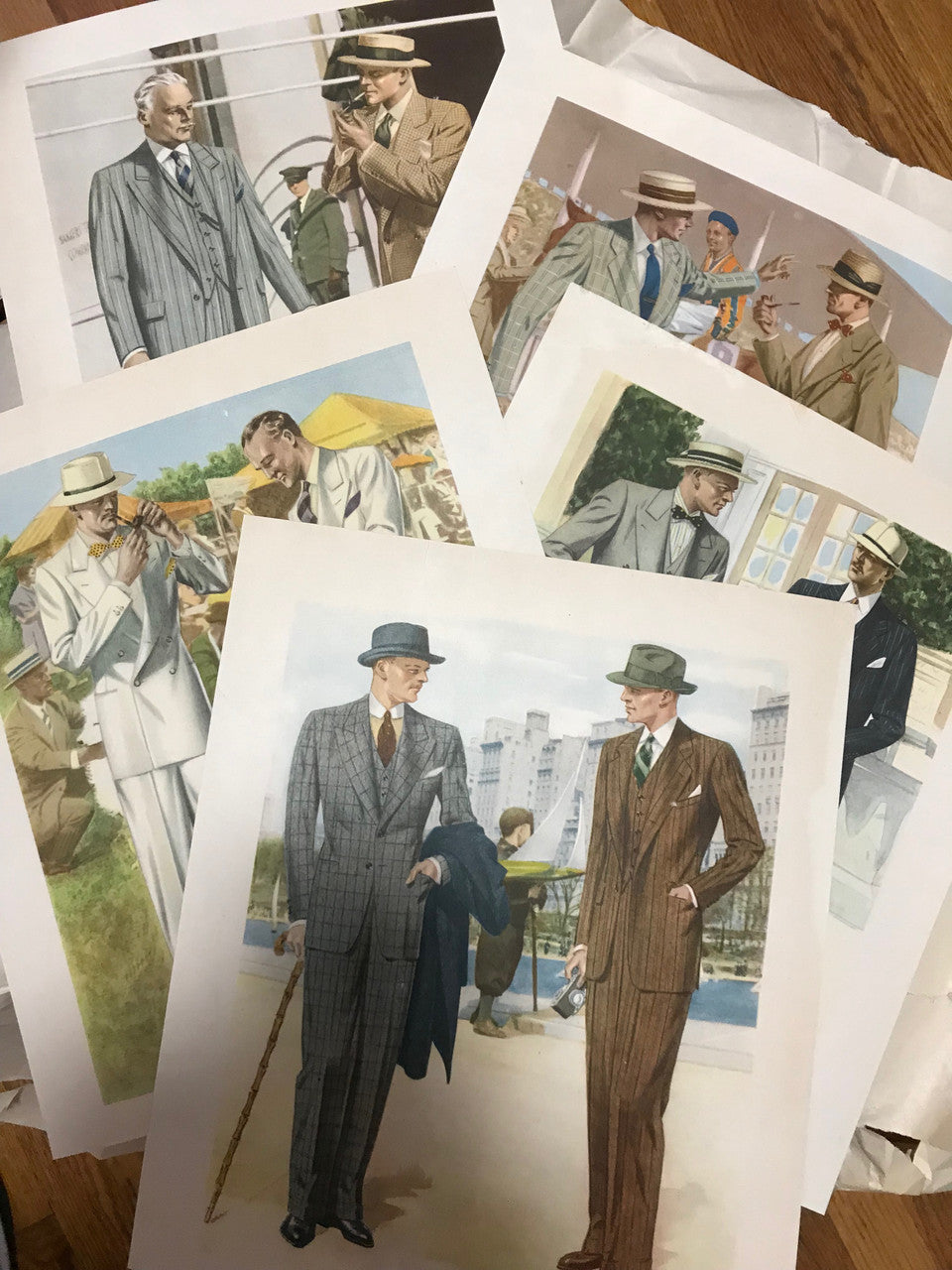 AMERICAN GENTLEMAN FASHIONS, Spring - Summer 1938 (5 prints) - HAPPIEST KID FINDS - Museum-quality antique and vintage posters, original art, preservation and restoration
