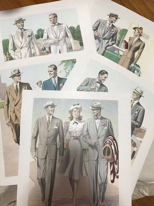 AMERICAN GENTLEMAN FASHIONS, Spring - Summer 1940 (5 prints) - HAPPIEST KID FINDS - Museum-quality antique and vintage posters, original art, preservation and restoration