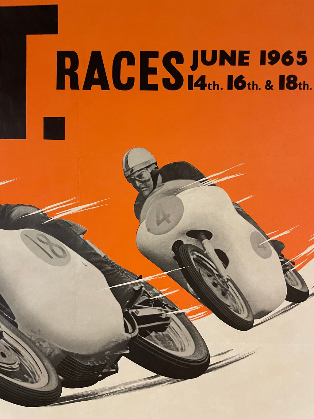 T.T. Races, June 1965, Isle of Man, vintage motorcycle racing poster - HAPPIEST KID FINDS - Museum-quality antique and vintage posters, original art, preservation and restoration