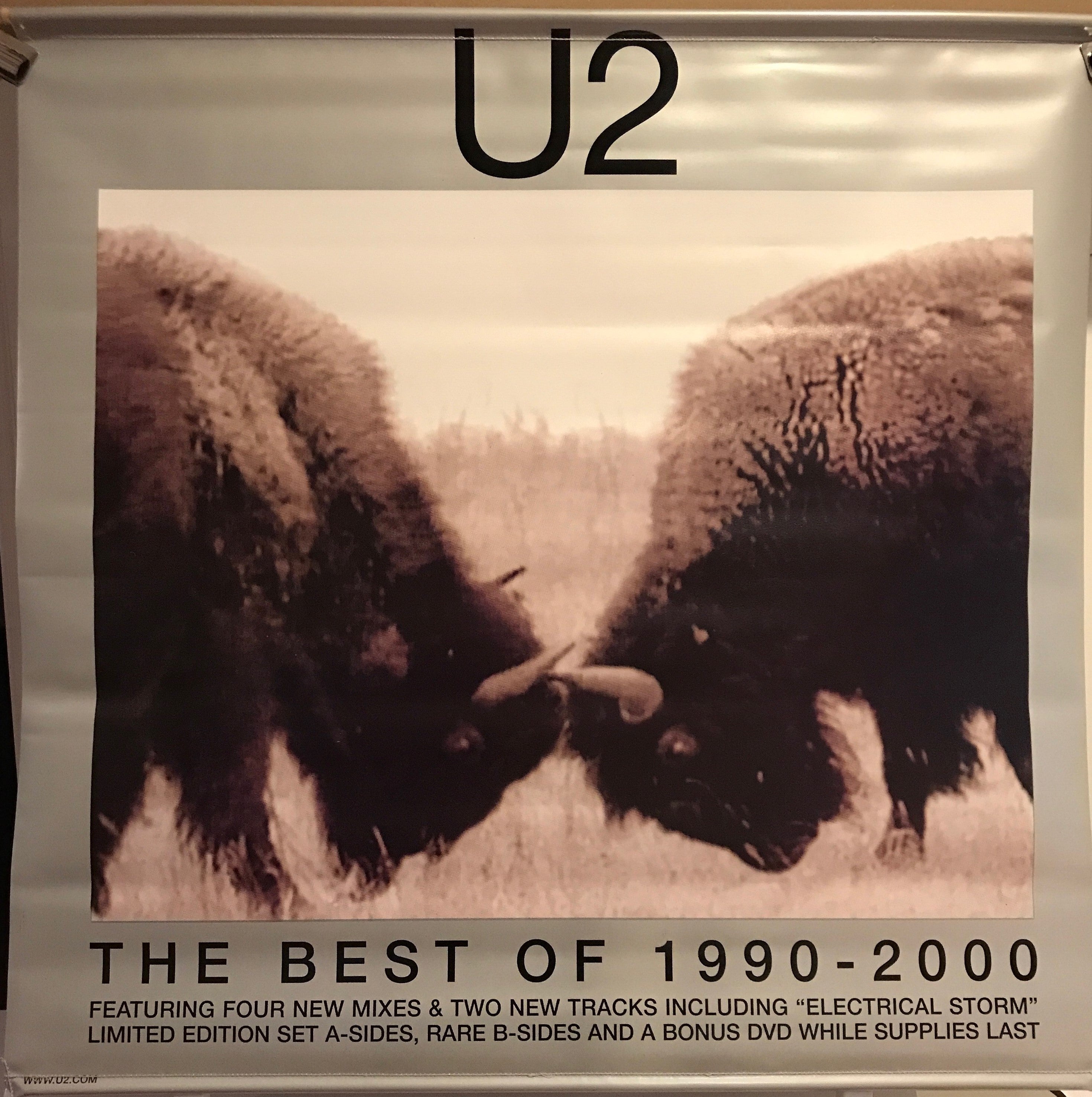U2 The Best of 1990 - 2000 (vinyl promo banner / double sided) - HAPPIEST KID FINDS - Museum-quality antique and vintage posters, original art, preservation and restoration