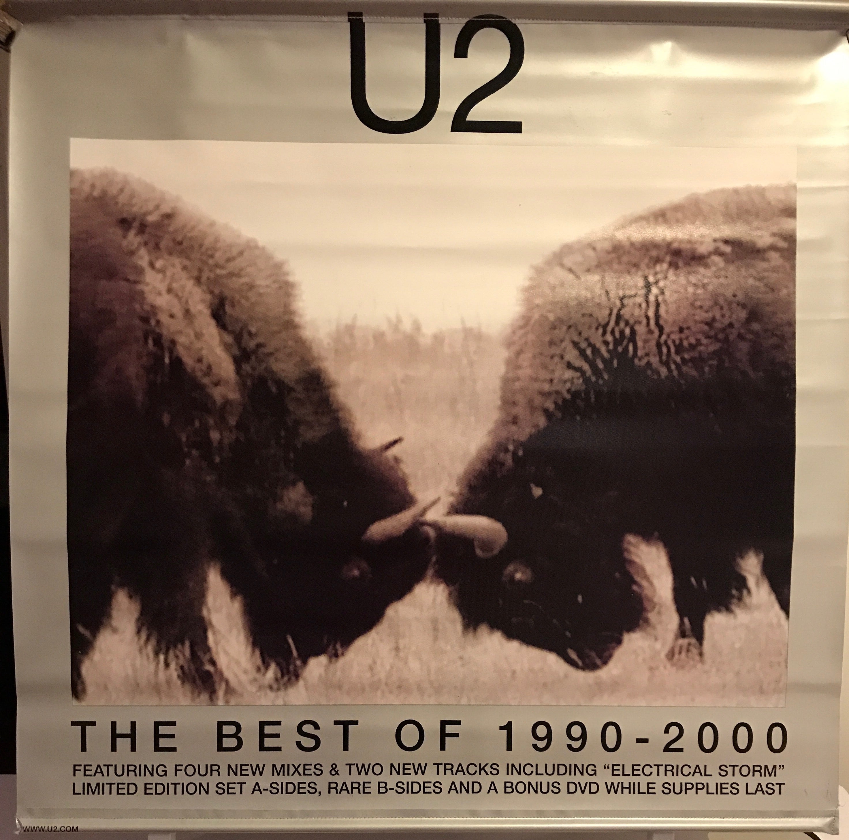 U2 The Best of 1990 - 2000 (vinyl promo banner / double sided) - HAPPIEST KID FINDS - Museum-quality antique and vintage posters, original art, preservation and restoration