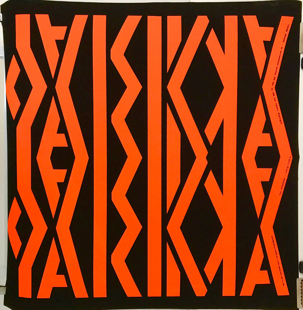 Yakima Indians - Environmental painting, vintage silk screen typographic black light poster, a. Barry Bryant, 1970 - HAPPIEST KID FINDS - Museum-quality antique and vintage posters, original art, preservation and restoration