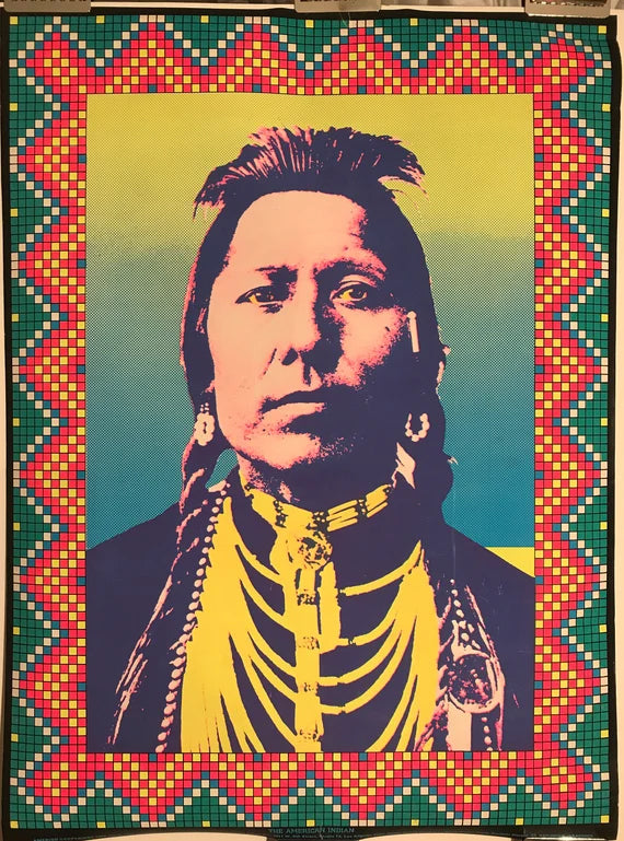 The American Indian, vintage silk screened poster by John Van Hamersveld, 1970 - HAPPIEST KID FINDS - Museum-quality antique and vintage posters, original art, preservation and restoration