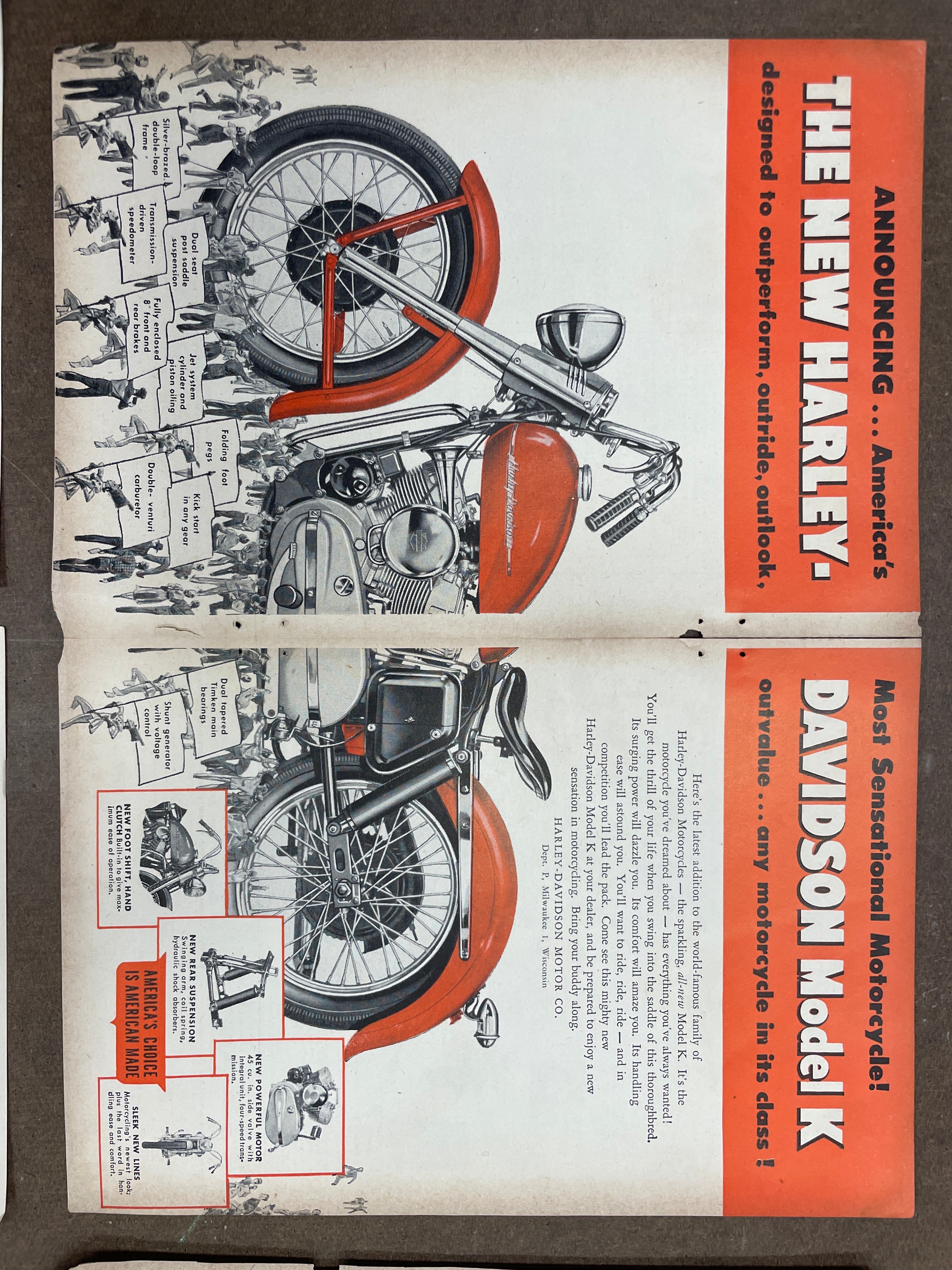 Lot of (11) Vintage Motorcycle Harley-Davidson, Indian, Triumph Motorcycle Magazine Ads from the 1940s and 1950s - HAPPIEST KID FINDS - Museum-quality antique and vintage posters, original art, preservation and restoration