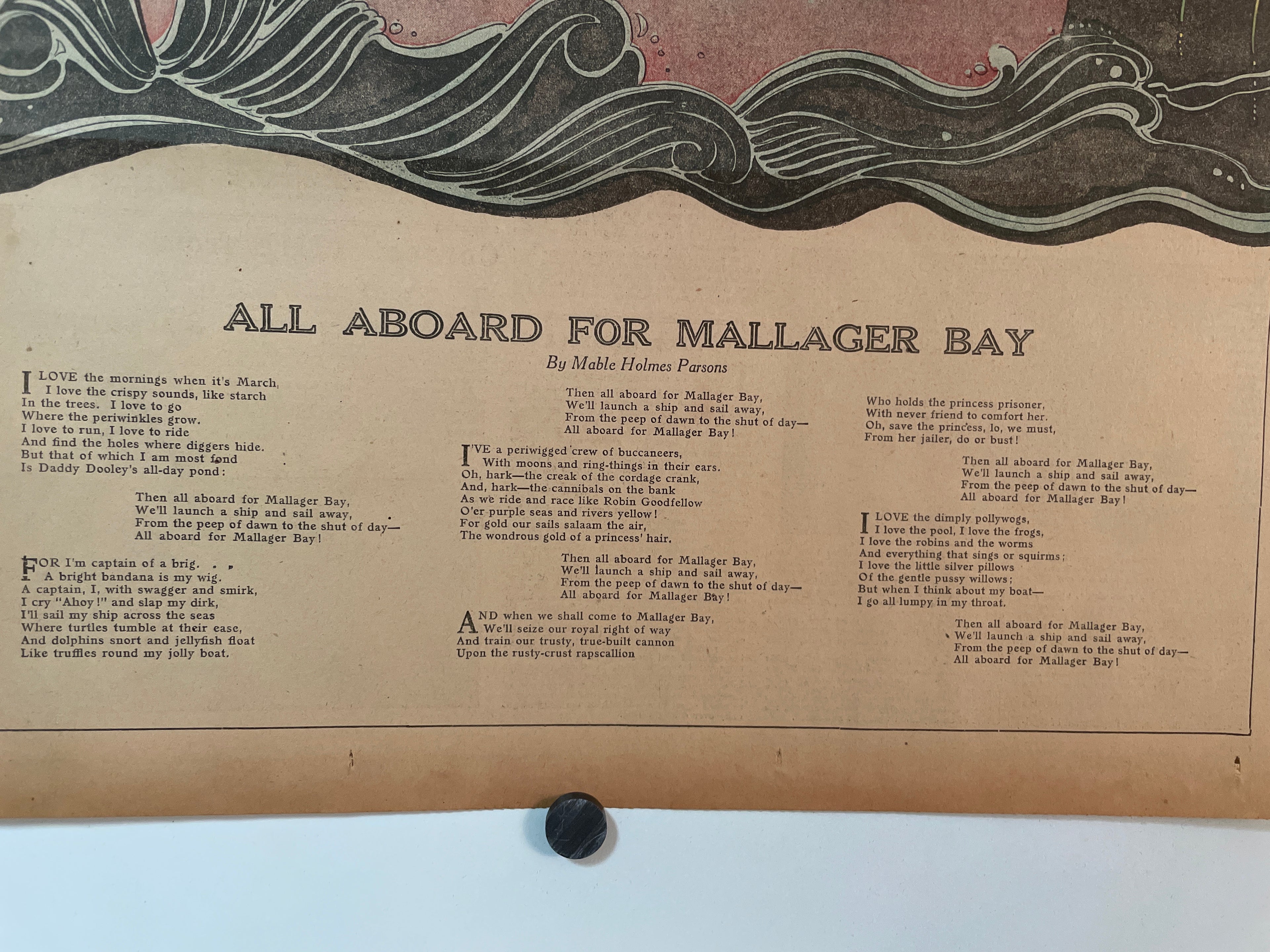 All Aboard for Mallager Bay, antique offset lithographic insert for Oregon Journal Magazine, 1924 - HAPPIEST KID FINDS - Museum-quality antique and vintage posters, original art, preservation and restoration