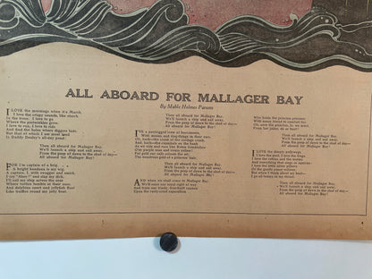 All Aboard for Mallager Bay, antique offset lithographic insert for Oregon Journal Magazine, 1924
