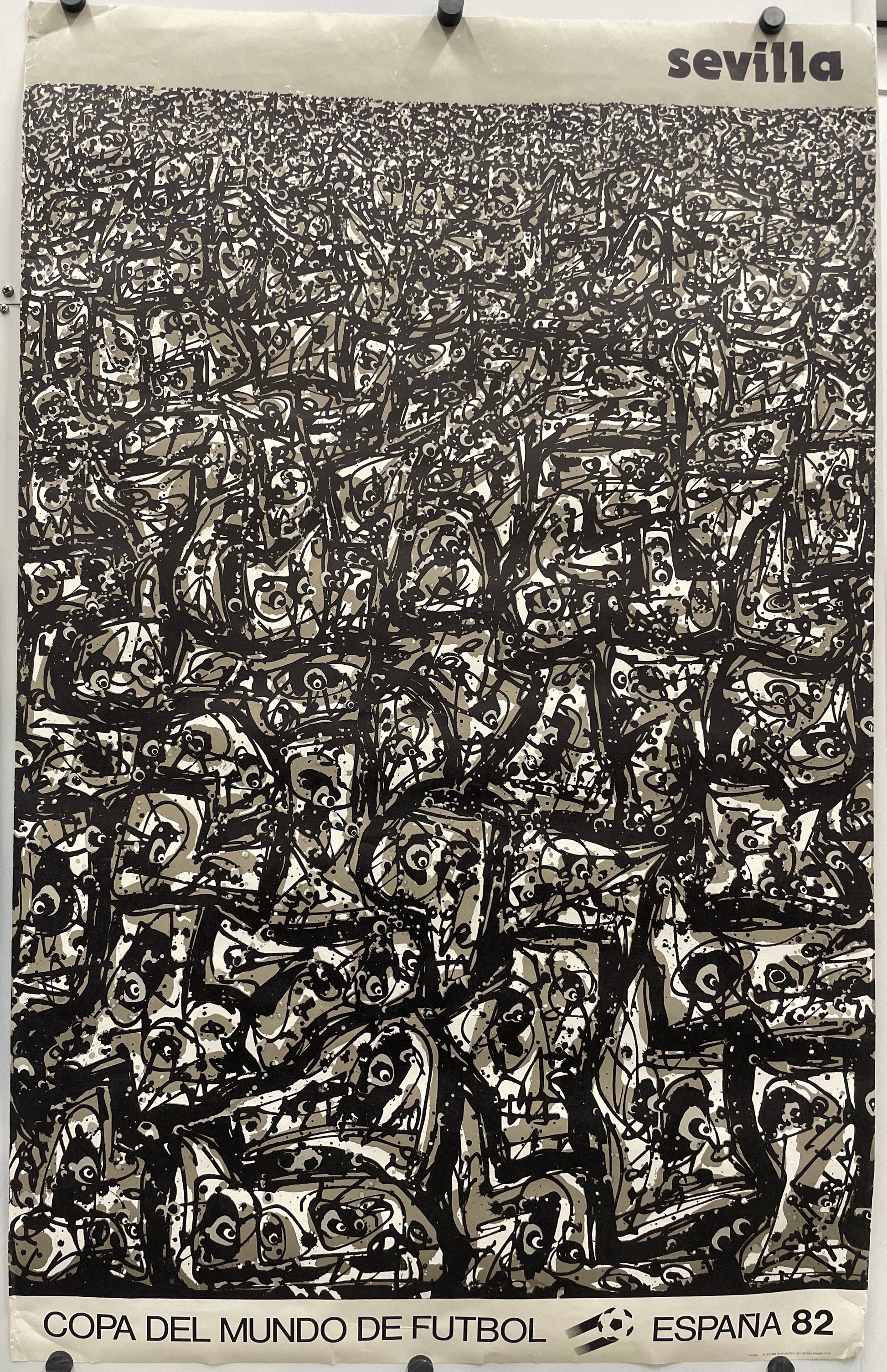 Abstract black and white artwork for SEVILLA - Copa del Mundo de Futbol
vintage offset-lithographic sports poster.