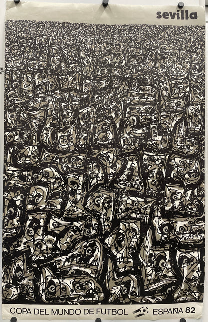 Abstract black and white artwork for SEVILLA - Copa del Mundo de Futbol
vintage offset-lithographic sports poster.