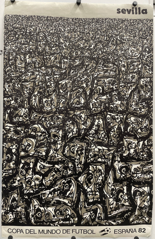 Abstract black and white artwork for SEVILLA - Copa del Mundo de Futbol
vintage offset-lithographic sports poster.
