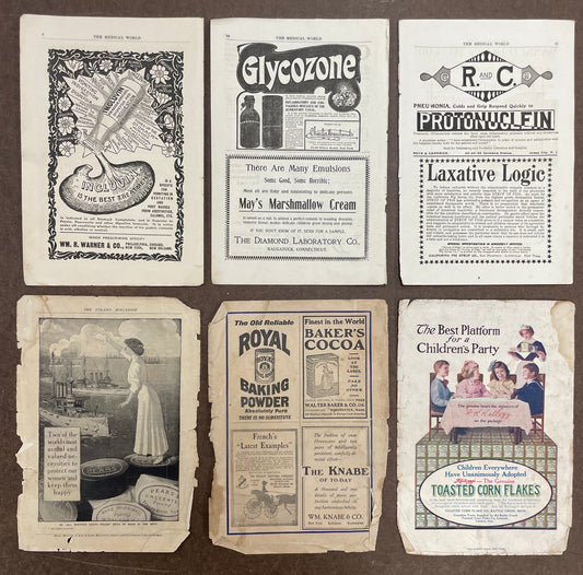 Lot of (6) Antique Turn of the Century c.1900s Health & Hygiene Product Magazine Ads