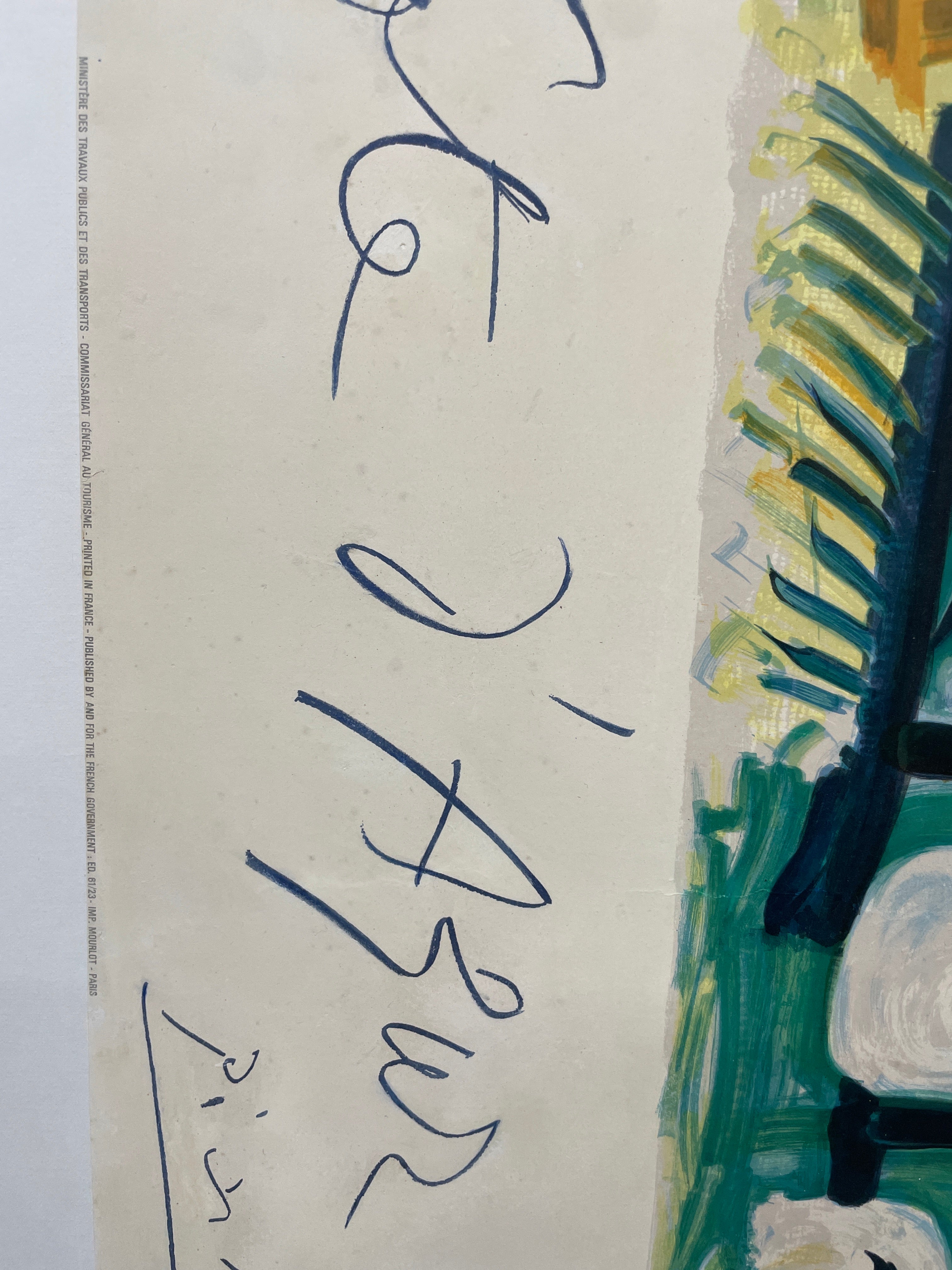 Cote d’Azur, antique travel poster by Picasso, 1962 - HAPPIEST KID FINDS - Museum-quality antique and vintage posters, original art, preservation and restoration
