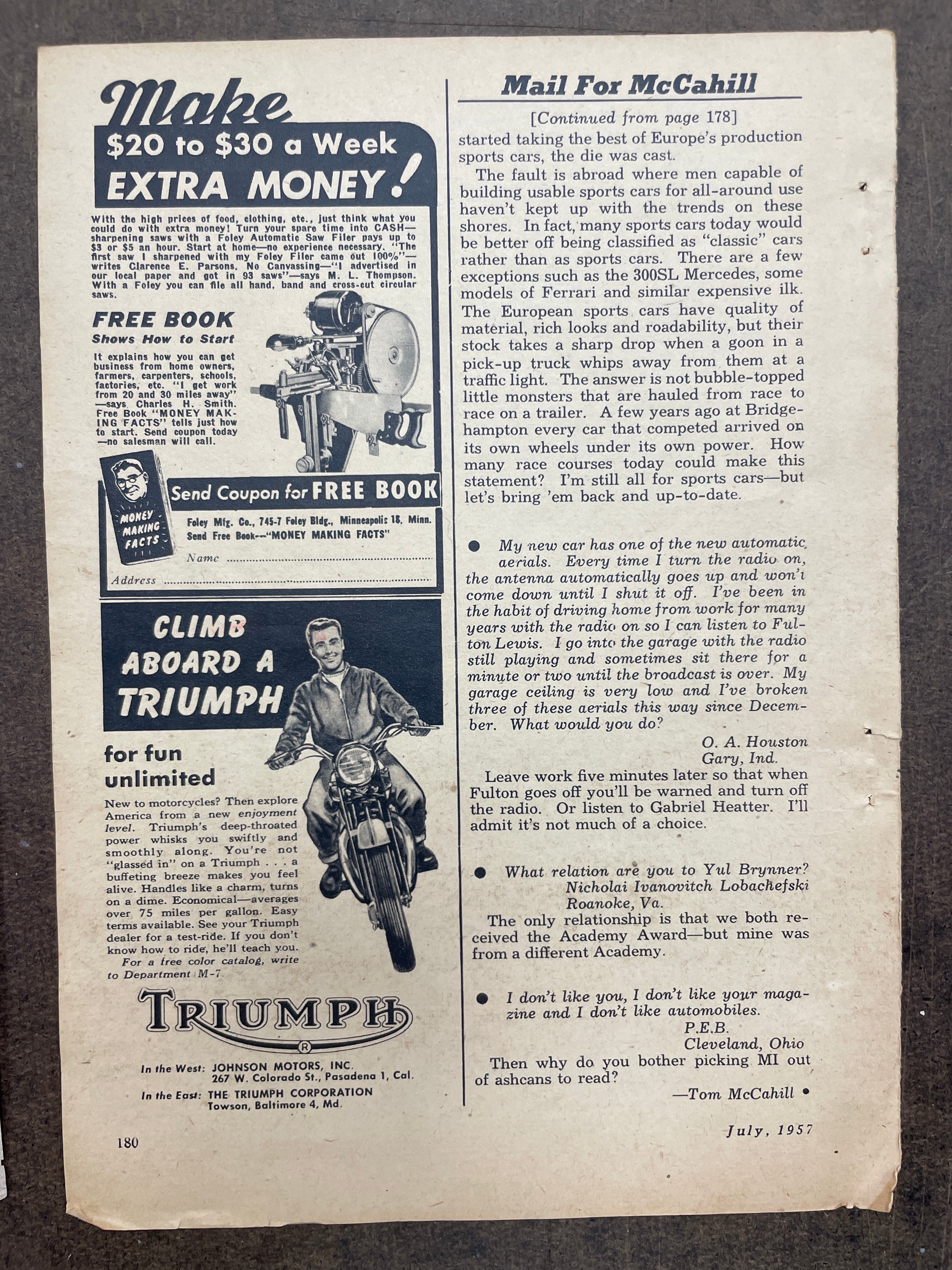 Lot of (11) Vintage Motorcycle Harley-Davidson, Indian, Triumph Motorcycle Magazine Ads from the 1940s and 1950s - HAPPIEST KID FINDS - Museum-quality antique and vintage posters, original art, preservation and restoration