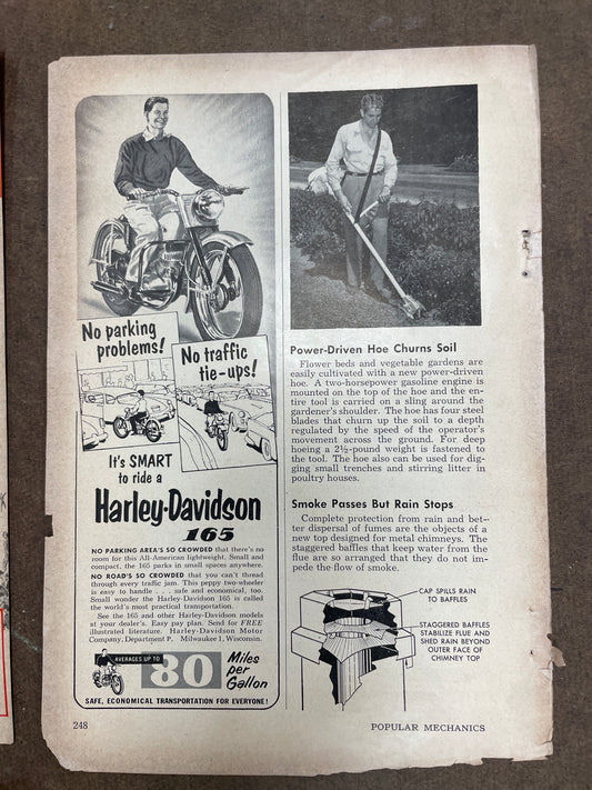 Lot of (11) Vintage Motorcycle Harley-Davidson, Indian, Triumph Motorcycle Magazine Ads from the 1940s and 1950s - HAPPIEST KID FINDS - Museum-quality antique and vintage posters, original art, preservation and restoration