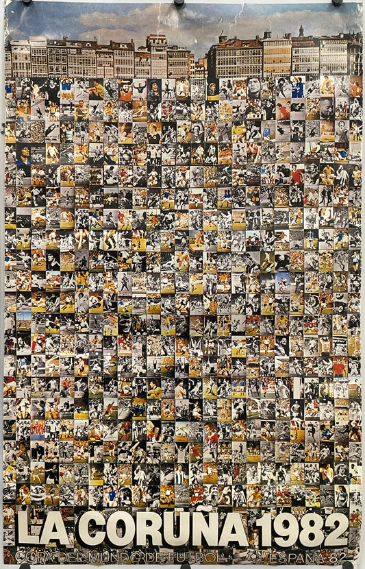 Copa del Mundo de Futbol - La Coruña 1982 vintage offset-lithographic sports poster showing collage of images.