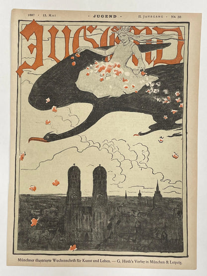 lI. Jahrgang Nr.20   JUGEND, antique publication cover, May 15, 1897 - HAPPIEST KID FINDS - Museum-quality antique and vintage posters, original art, preservation and restoration