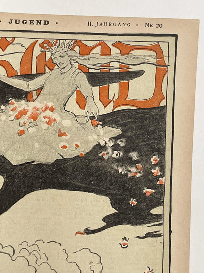 lI. Jahrgang Nr.20   JUGEND, antique publication cover, May 15, 1897 - HAPPIEST KID FINDS - Museum-quality antique and vintage posters, original art, preservation and restoration