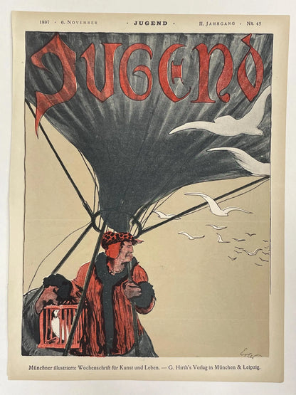 lI. Jahrgang Nr.45   JUGEND, antique publication cover, November 6, 1897 - HAPPIEST KID FINDS - Museum-quality antique and vintage posters, original art, preservation and restoration
