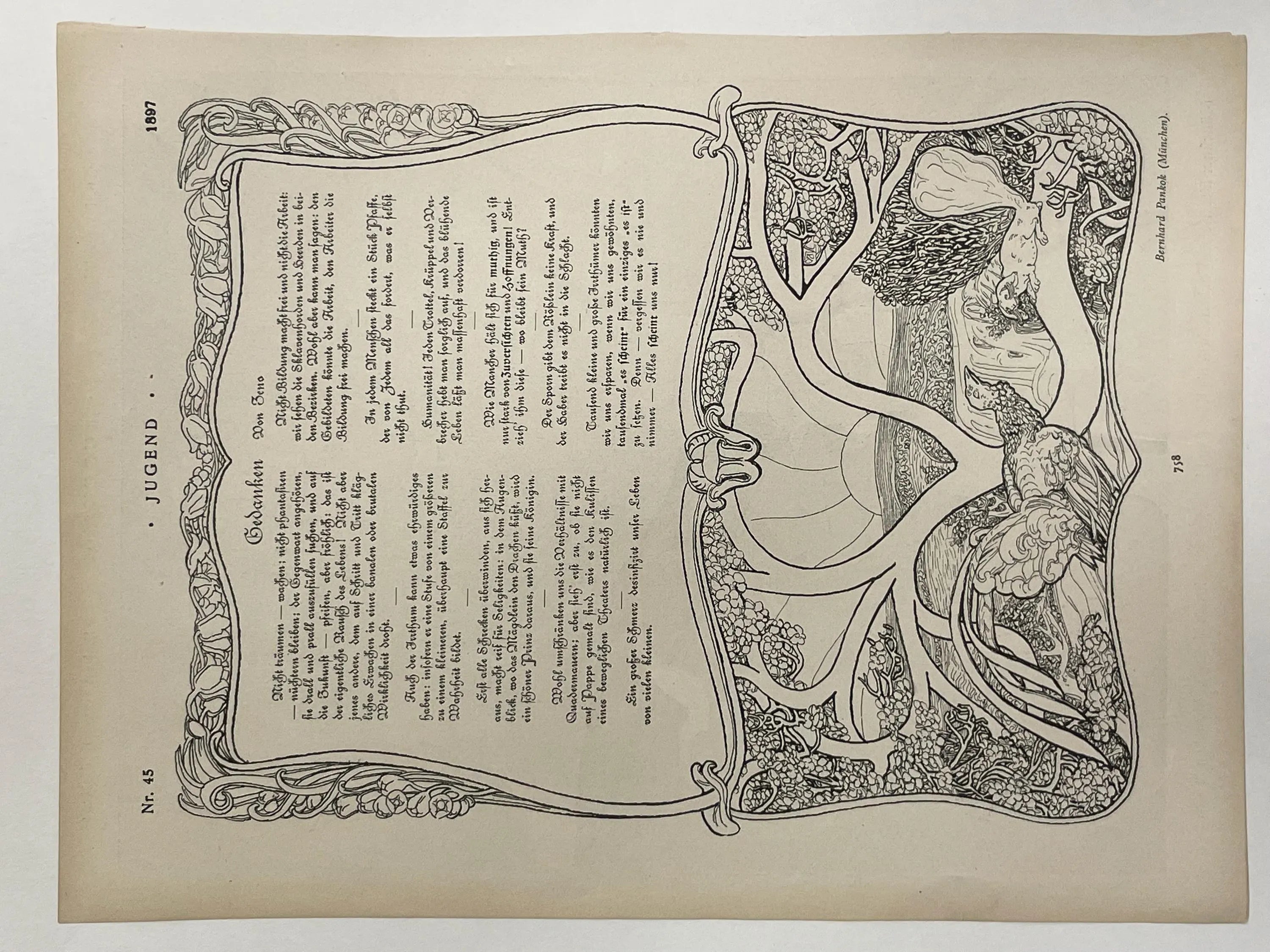 lI. Jahrgang Nr.45   JUGEND, antique publication cover, November 6, 1897 - HAPPIEST KID FINDS - Museum-quality antique and vintage posters, original art, preservation and restoration
