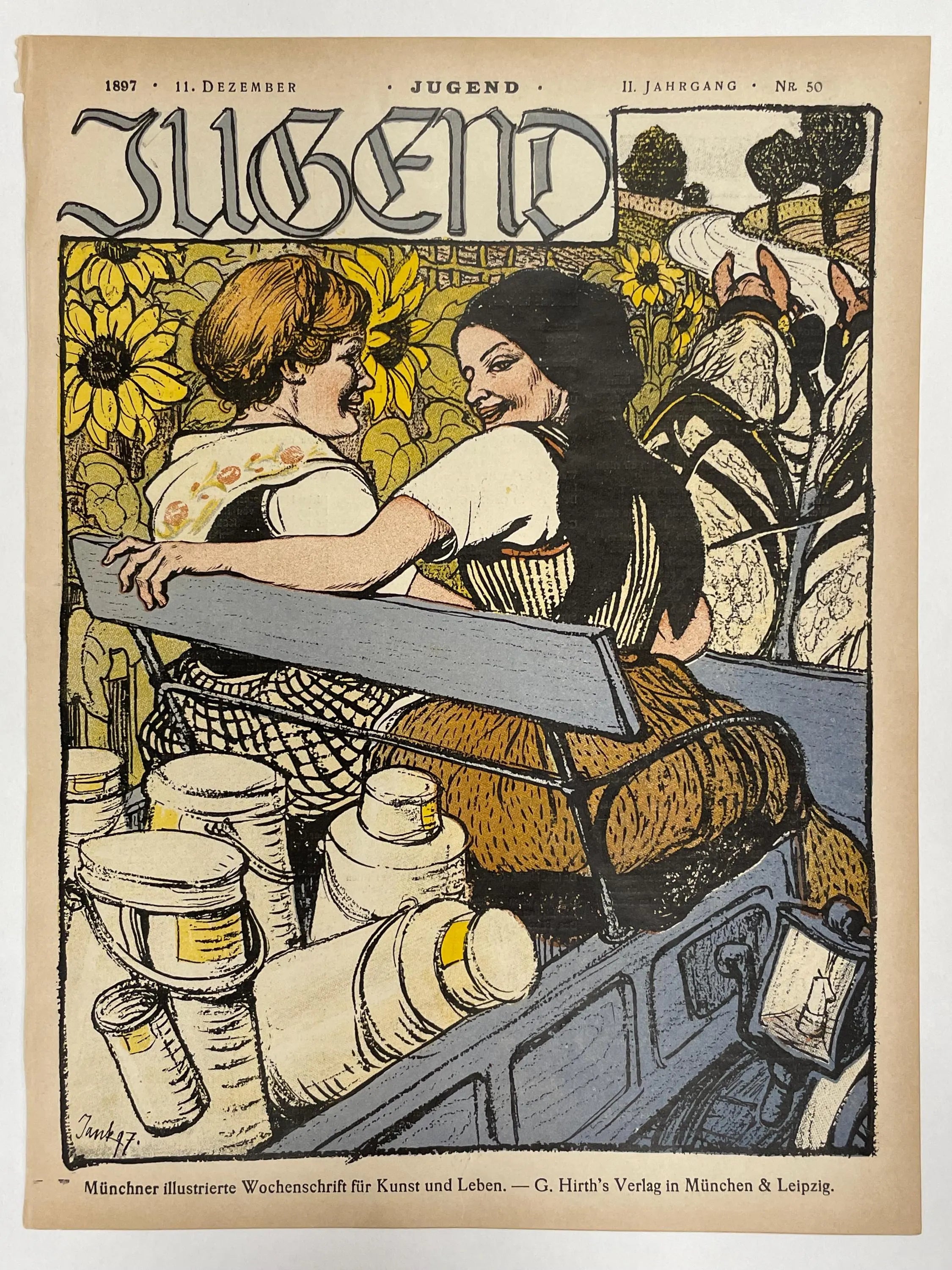 lI. Jahrgang Nr.50   JUGEND, antique publication cover, December 11, 1897 - HAPPIEST KID FINDS - Museum-quality antique and vintage posters, original art, preservation and restoration