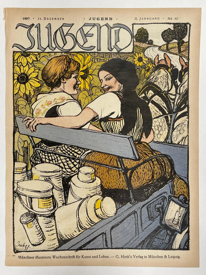 lI. Jahrgang Nr.50   JUGEND, antique publication cover, December 11, 1897 - HAPPIEST KID FINDS - Museum-quality antique and vintage posters, original art, preservation and restoration