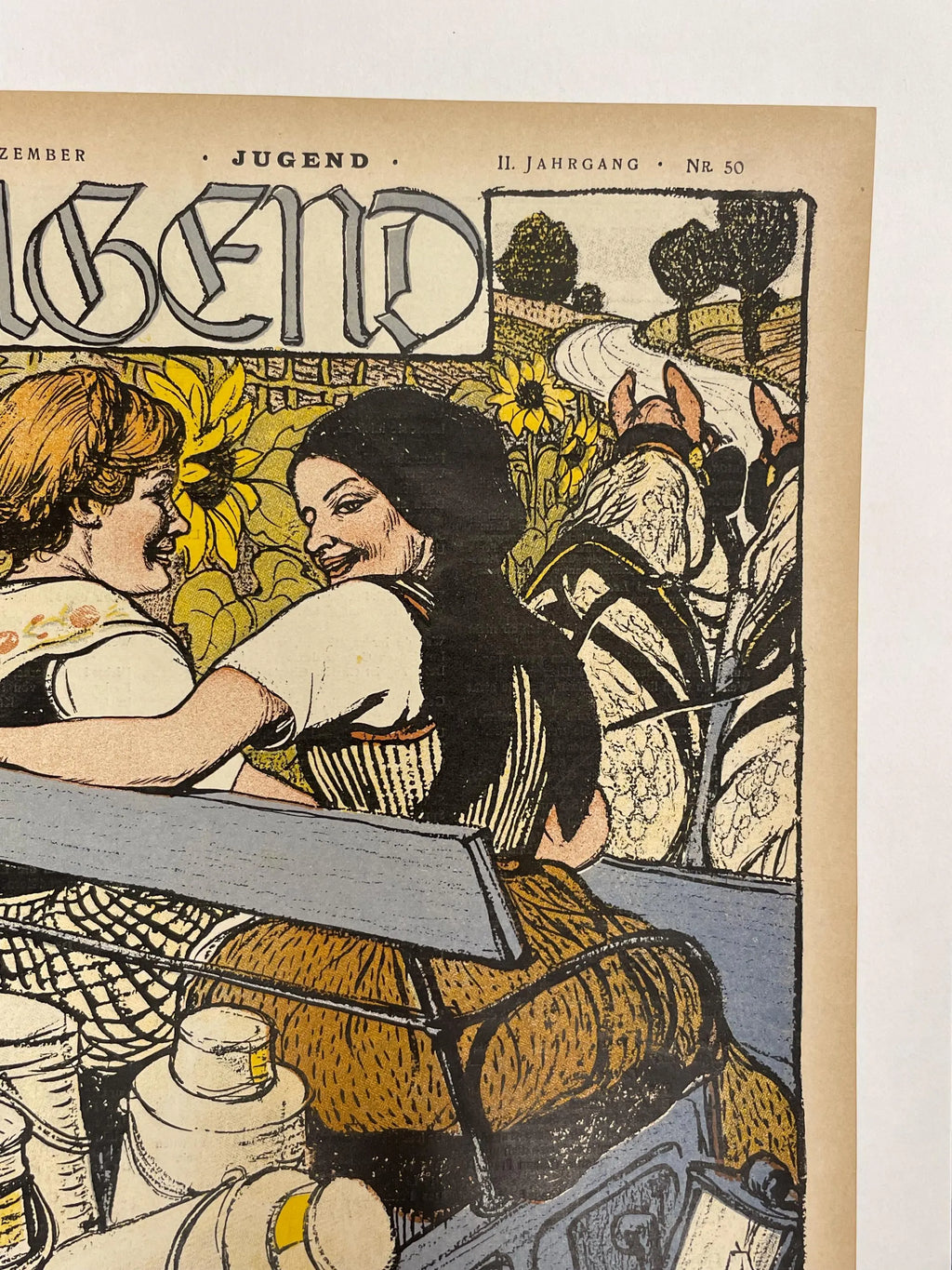 lI. Jahrgang Nr.50   JUGEND, antique publication cover, December 11, 1897 - HAPPIEST KID FINDS - Museum-quality antique and vintage posters, original art, preservation and restoration
