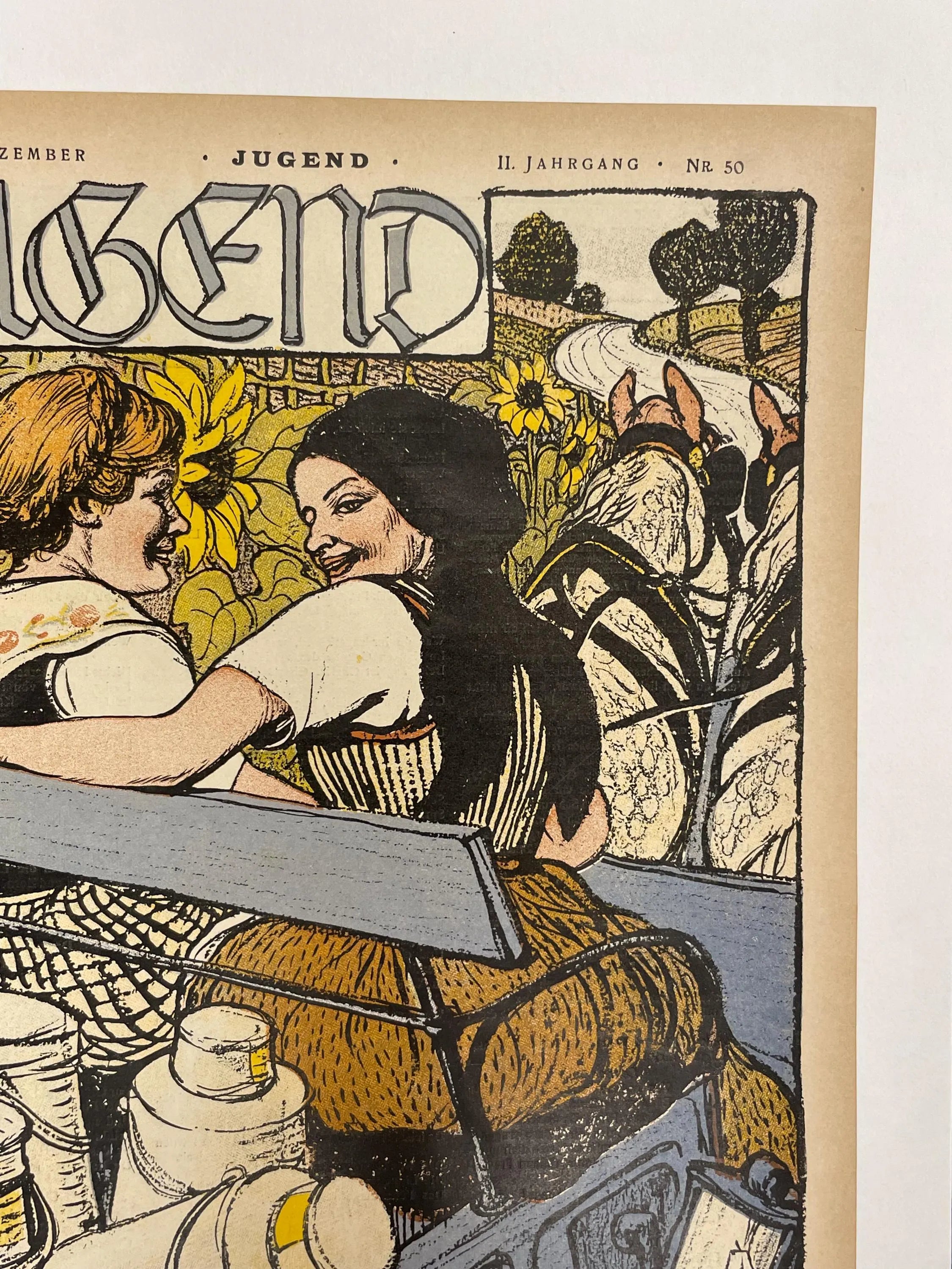 lI. Jahrgang Nr.50   JUGEND, antique publication cover, December 11, 1897 - HAPPIEST KID FINDS - Museum-quality antique and vintage posters, original art, preservation and restoration