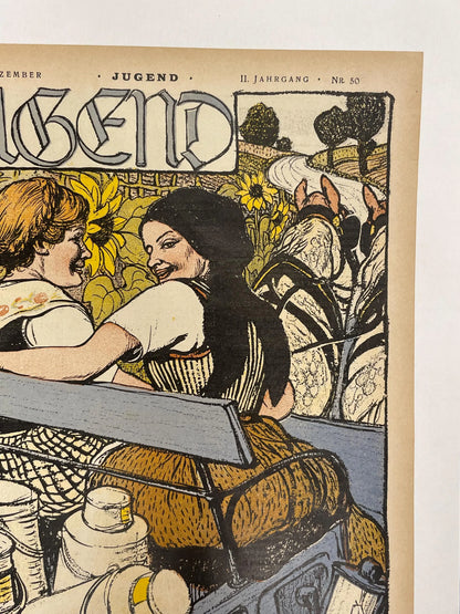 lI. Jahrgang Nr.50   JUGEND, antique publication cover, December 11, 1897 - HAPPIEST KID FINDS - Museum-quality antique and vintage posters, original art, preservation and restoration