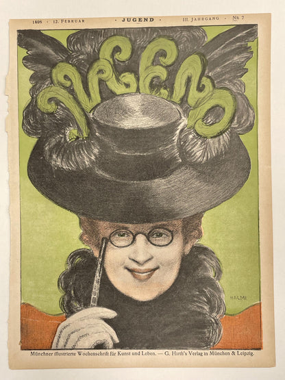 llI. Jahrgang Nr.7   JUGEND, antique publication cover, February 12, 1898 - HAPPIEST KID FINDS - Museum-quality antique and vintage posters, original art, preservation and restoration