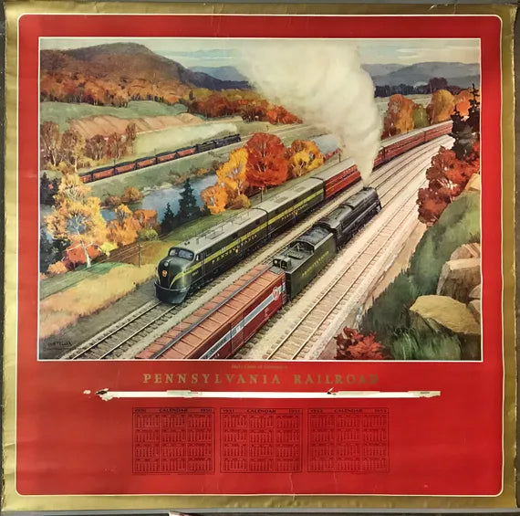 Main Lines of Commerce - Pennsylvania Railroad calendar 1950-51-52 by Grif Teller - HAPPIEST KID FINDS - Museum-quality antique and vintage posters, original art, preservation and restoration