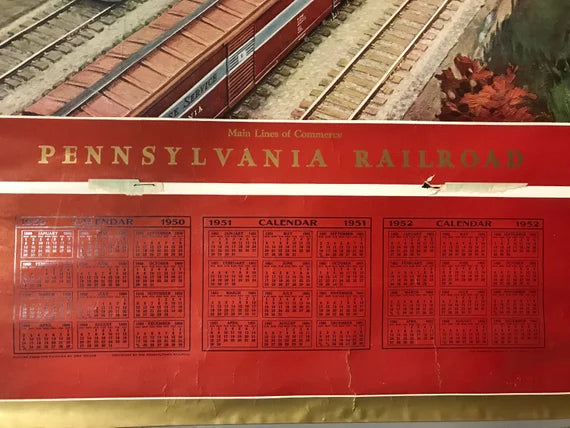 Main Lines of Commerce - Pennsylvania Railroad calendar 1950-51-52 by Grif Teller - HAPPIEST KID FINDS - Museum-quality antique and vintage posters, original art, preservation and restoration